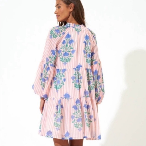 Oliphant Pink Floral Balloon Long Sleeve Dress Jaipur - Picture 2 of 4
